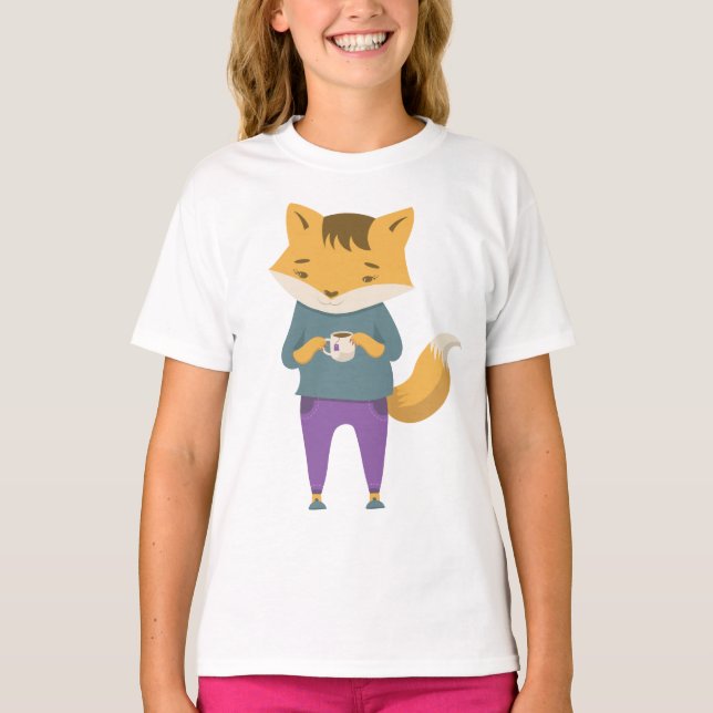 T-shirt Cute renard avec tasse de thé (Devant)