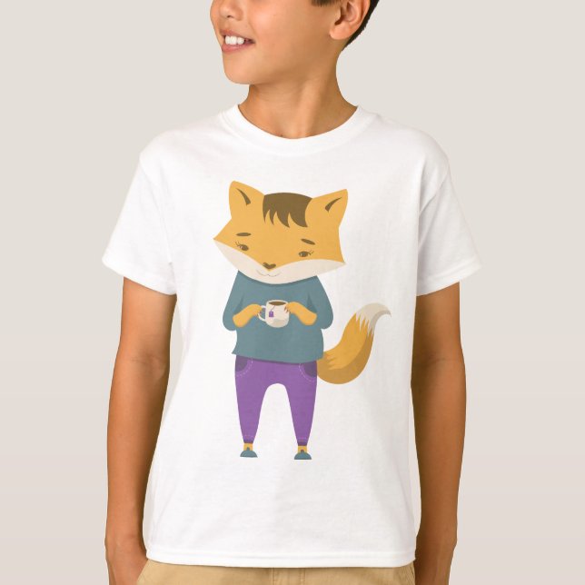 T-shirt Cute renard avec tasse de thé (Devant)
