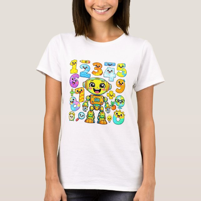 T-shirt Cute Robot Numbers Maths T Shirt for Kids (Devant)