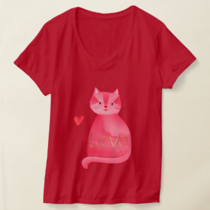 T-shirt Cute Rose Chat Coeur Or Love