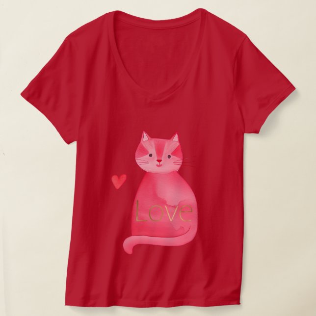 T-shirt Cute Rose Chat Coeur Or Love (Poser)