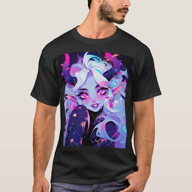 T-shirt Cute rose, noir et blanc Koakuma Little Devil (Devant)