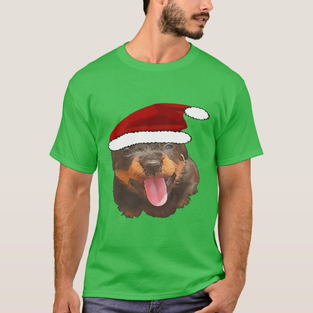 T-shirt Cute Rottweiler Pup Porte Vacances Santa Hat (Devant)