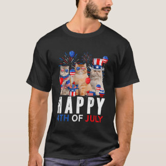 T-shirt Cute Rouge Blanc Bleu Perse Chat Patriotique Joyeu
