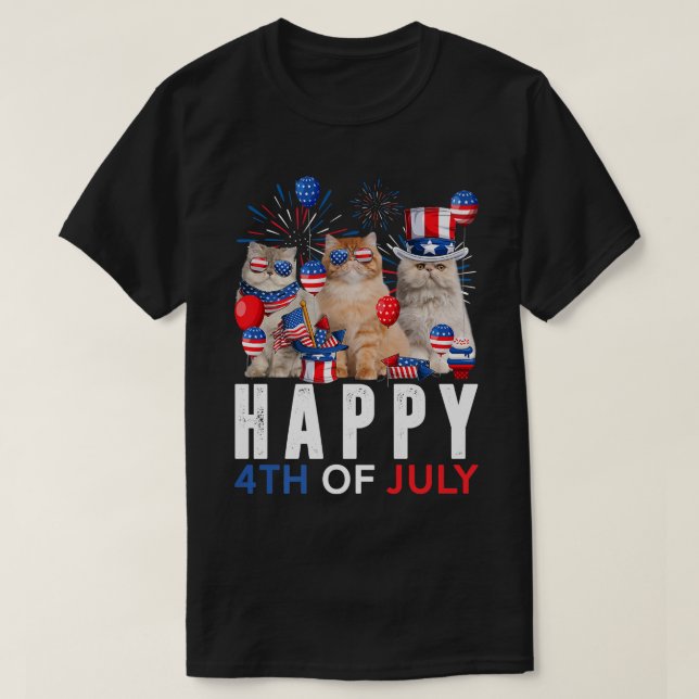 T-shirt Cute Rouge Blanc Bleu Perse Chat Patriotique Joyeu (Design devant)