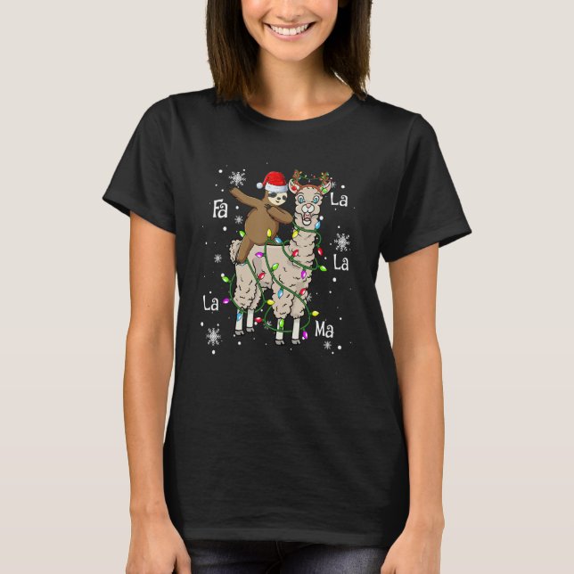 T-shirt Cute Santa Sloth Riding Llama Christmas Lights Paj (Devant)