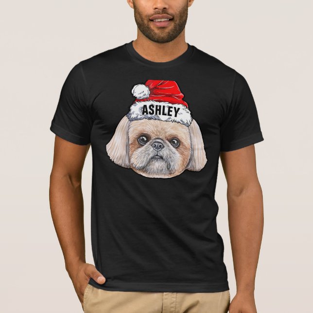 T-shirt Cute Shih tzu Casquette de Noël Chien Big (Devant)