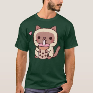 T-shirt Cute Siamese Chat Aime Boire Du Thé De Bulle