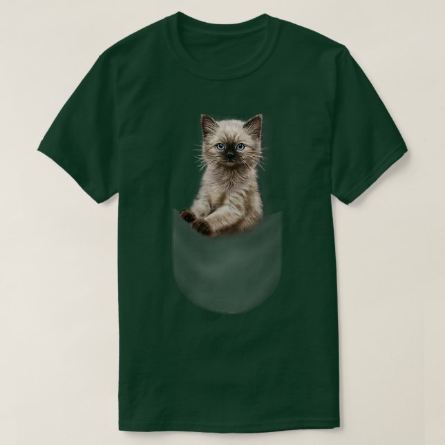 T-shirt Cute Siamese Kitten Gazer de poche, chat (Design devant)