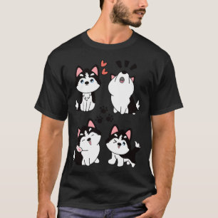 T-shirt Cute Sibérienne Husky Pomsky Noir
