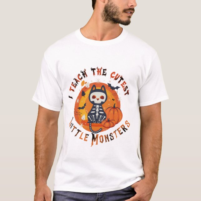 T-shirt Cute Skeletal Cat Teacher Halloween Tee (Devant)