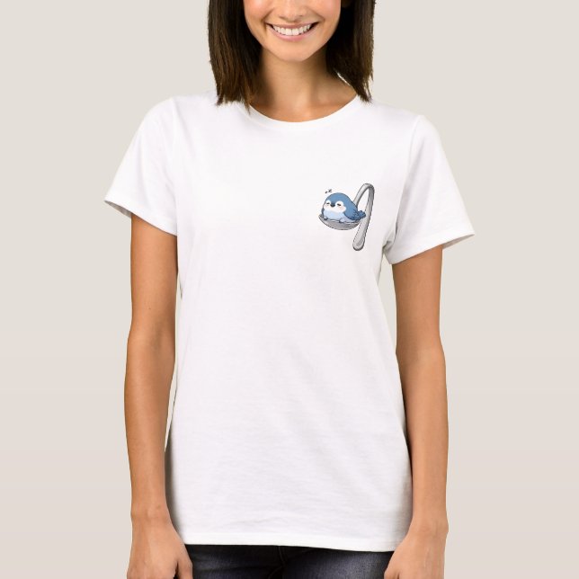T-shirt Cute Sleeping Blue Bird Nestled in a Silver Spoon (Devant)