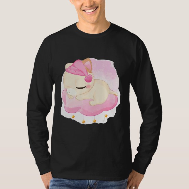 T-shirt Cute Sleeping Kitten Illustration rose (Devant)