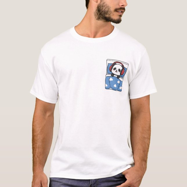 T-shirt Cute Sleeping Panda with Red Headphones (Devant)