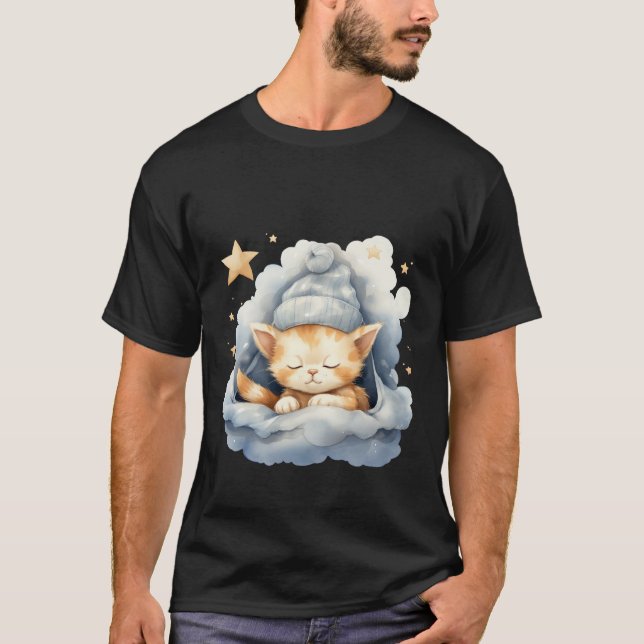 T-shirt Cute Sleepy Cat Cloud Winter Hat Dreamy Art ✨🐾☁️ (Devant)