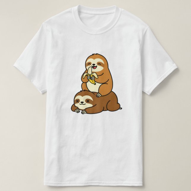 T-shirt Cute Sloth Eating Banana on Lazy Sloth Funny Carto (Design devant)