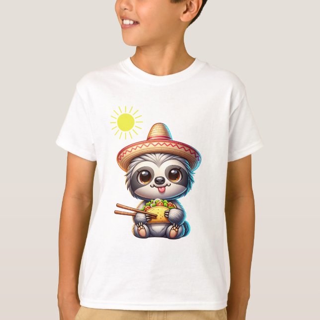 T-shirt Cute Sloth mangeant Taco (Devant)