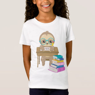 T-Shirt Cute Sloth School Desk Math Écriture Lecture Livre