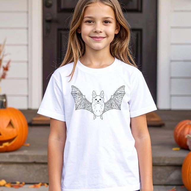 T-shirt Cute Smiling Bat Creature Black Line Art Halloween (Disclaimer: This image is a digital mockup.)