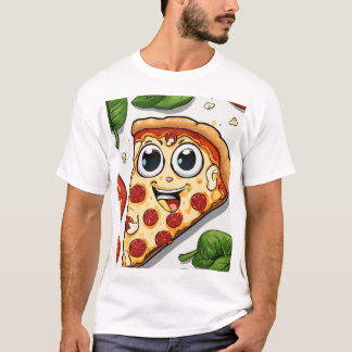 T-shirt Cute Smiling Cartoon Pizza Slice with Happy Face -