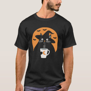 T-shirt Cute sorcière Chat tenant Mug Café Sous Halloween