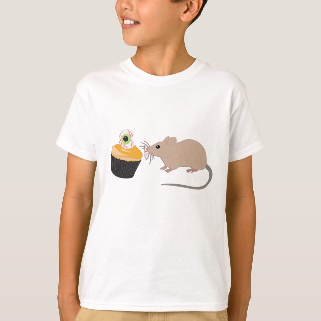 T-shirt Cute souris manger Halloween Eyeball Cupcake (Devant)