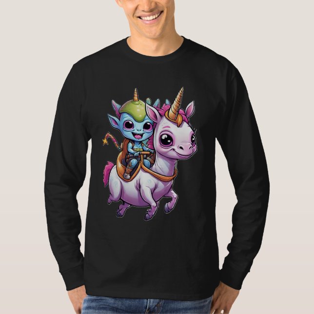 T-shirt Cute Space Alien équitation licorn drôle UFO (Devant)