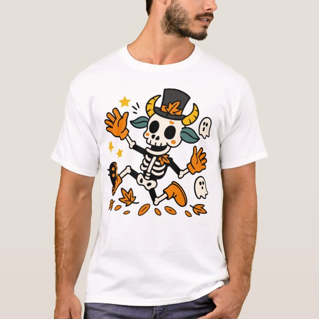 T-shirt Cute Spooky Skeleton Goat with Top Hat (Devant)