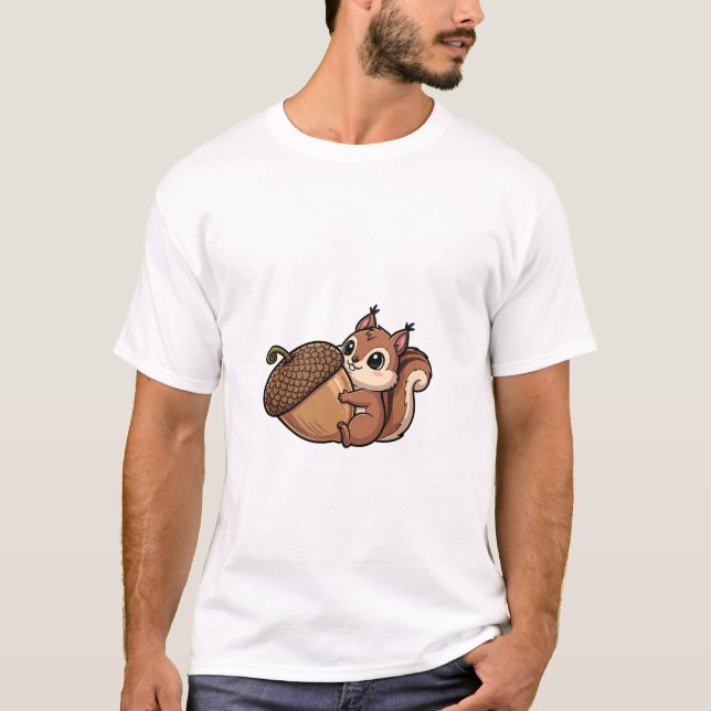 T-shirt Cute Squirrel Hugging Giant Acorn (Devant)
