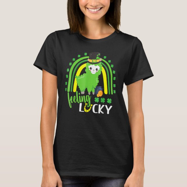 T-shirt Cute St Patricks Day Rainbow Llama Feeling Lucky S (Devant)
