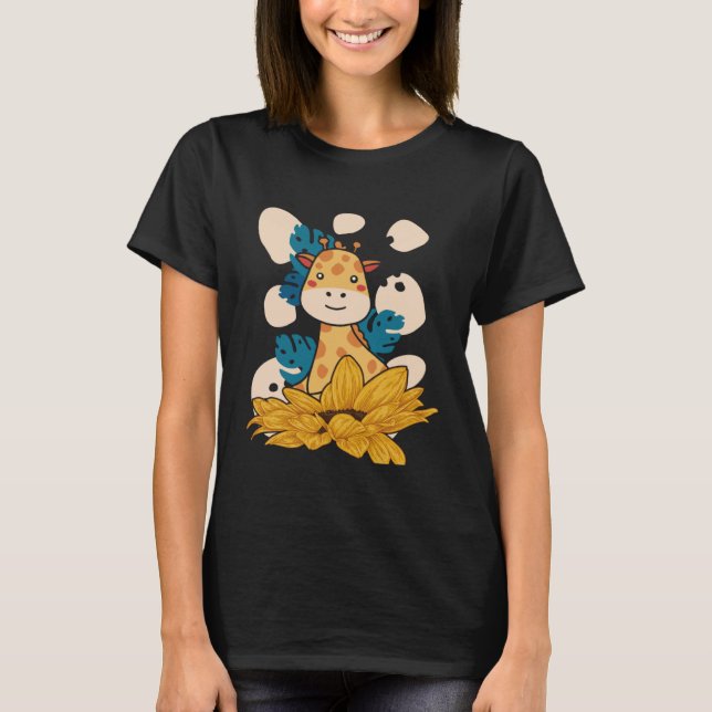 T-shirt Cute Sunflower Giraffe Safari Animals Wildlife Zoo (Devant)