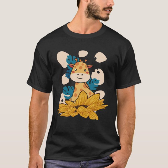 T-shirt Cute Sunflower Giraffe Safari Animals Wildlife Zoo (Devant)