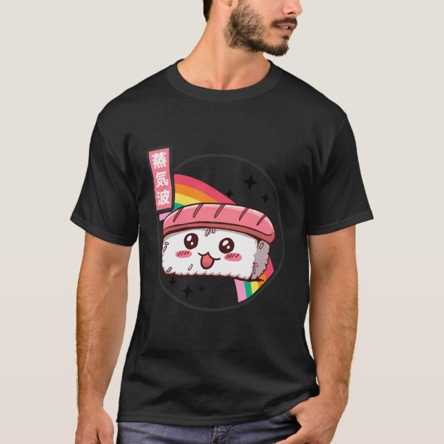 T-shirt Cute Sushi Kawaii Anime arc-en-ciel rétro (Devant)