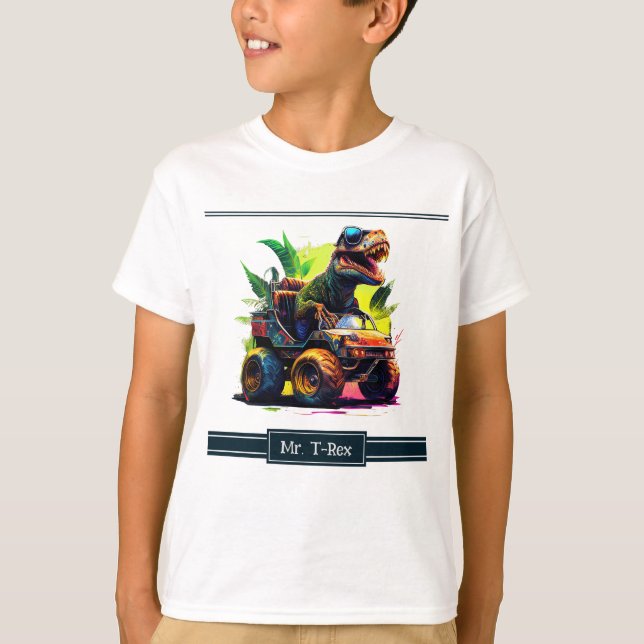 T-shirt Cute T-Rex équitation Monster Camion Dinosaur Enfa (Devant)