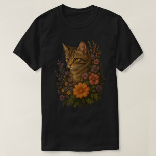 T-shirt Cute Tabby Chat avec Fleur sauvage - Floral Cat Ar