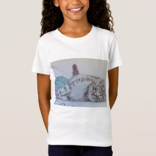 T-Shirt Cute Tabby Chat chats dessin d'art Girls T Shirt