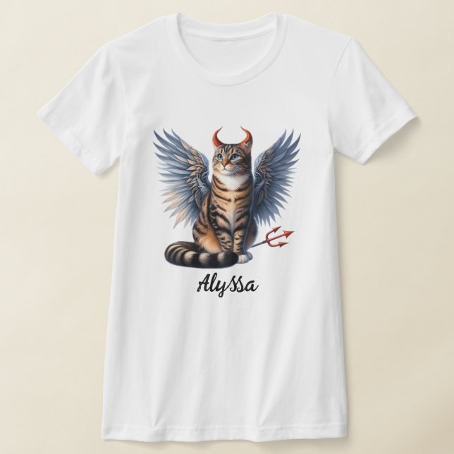 T-shirt Cute Tabby Demon et Angel Cat (Poser)