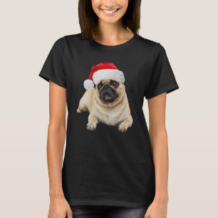 T-shirt Cute Tan Carlin Santa Hat Image Christmas Chien Ca