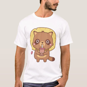 T-shirt Cute Tanuki Raccoon Chien Aime Le Thé Bubble