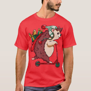T-shirt Cute toon Christmas Hérisson sur Scooter
