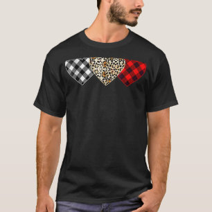 T-shirt Cute trois Coeurs Leopard Buffalo Rouge Black Plai