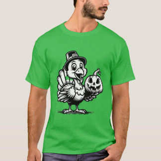 T-shirt Cute Turkey Posing with Pumpkin Autumn Harvest Ani