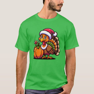 T-shirt Cute Turkey Posing with Pumpkin Autumn Harvest Ani