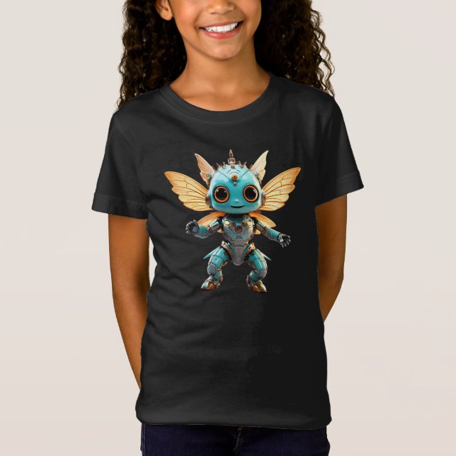 T-Shirt Cute Turquoise Dancing Robot Pixie (Devant)