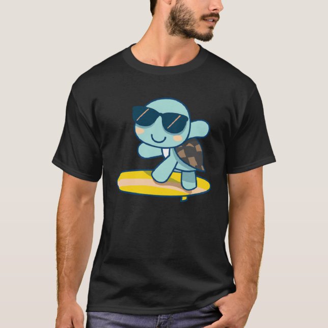 T-shirt Cute turtle wearing sunglasses on surfboard (Devant)