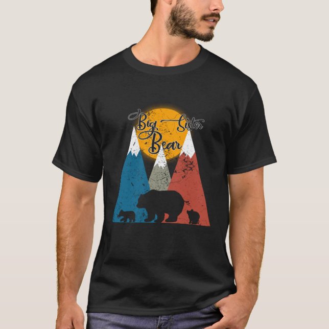 T-shirt Cute Twin Big Sister Bear Two Cubs Little Bears Fa (Devant)