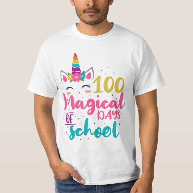T-shirt Cute Unicorn 100 Jours Magiques De L'École (Devant)