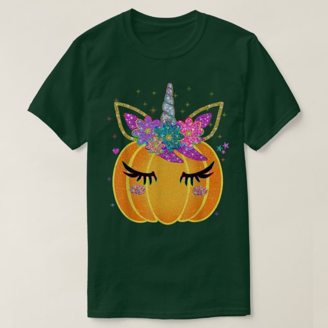T-shirt Cute Unicorn Citrouille Halloween Thanksgiving (Design devant)