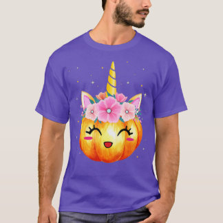 T-shirt Cute Unicorn Citrouille Halloween Thanksgiving Gir