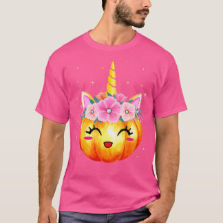 T-shirt Cute Unicorn Citrouille Halloween Thanksgiving Gir